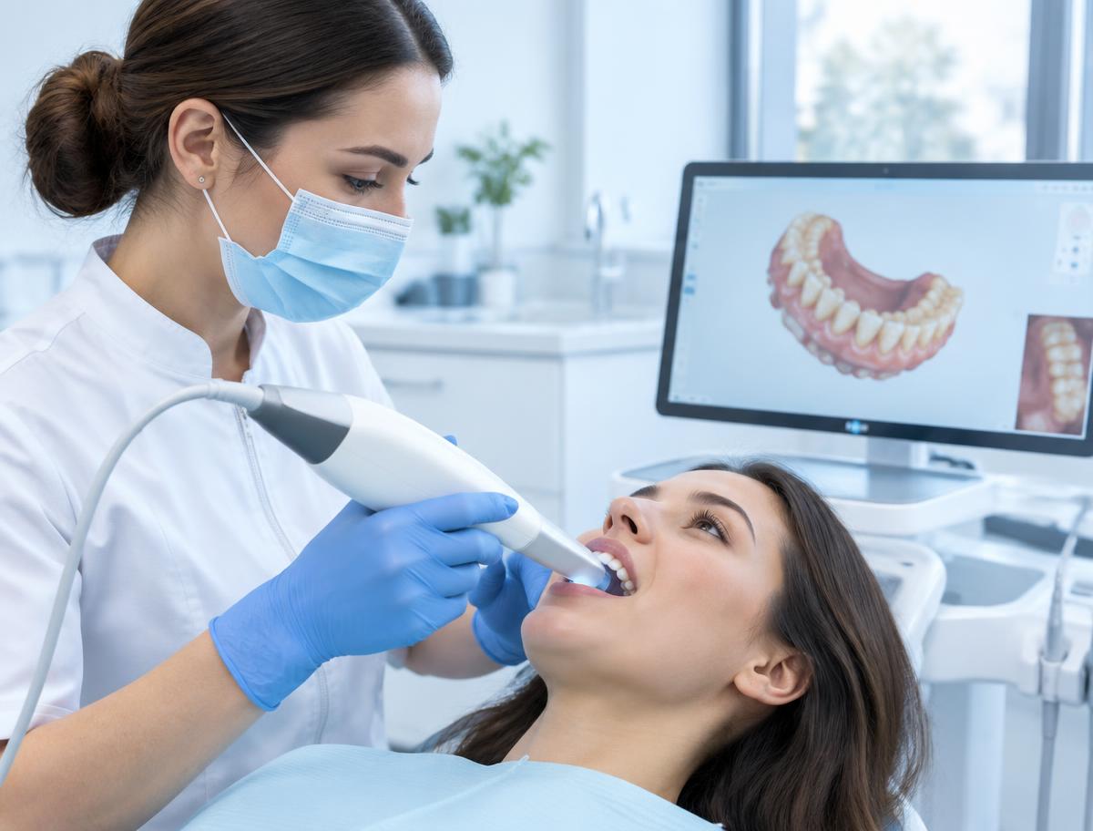 Clinician using a handheld intraoral digital scanner