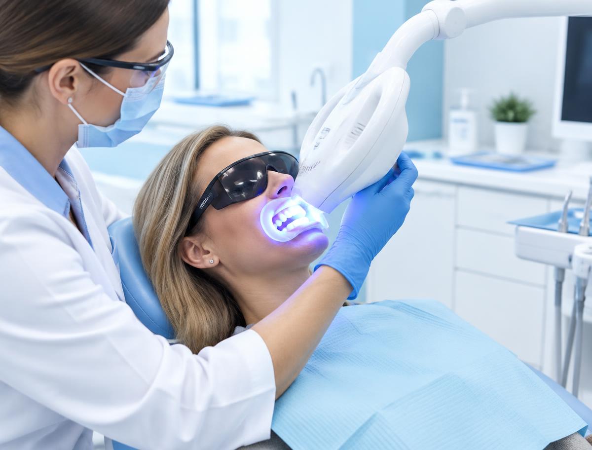 Patient receiving professional in-chair teeth whitening
